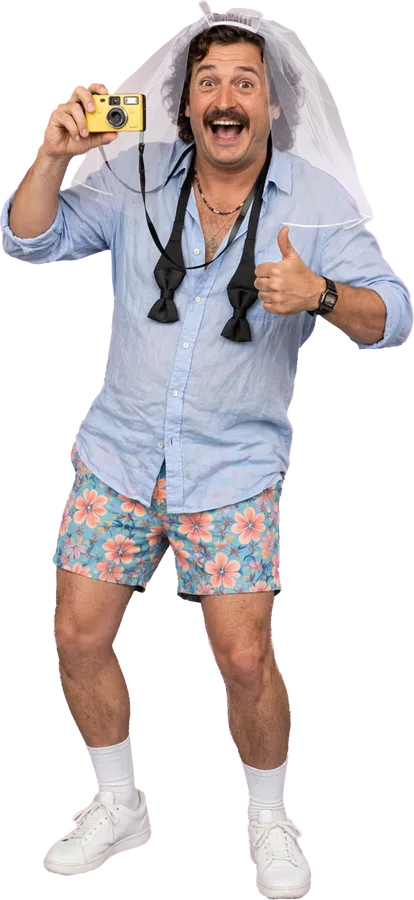 Ein Gast mit Schleier und Einwegkamera